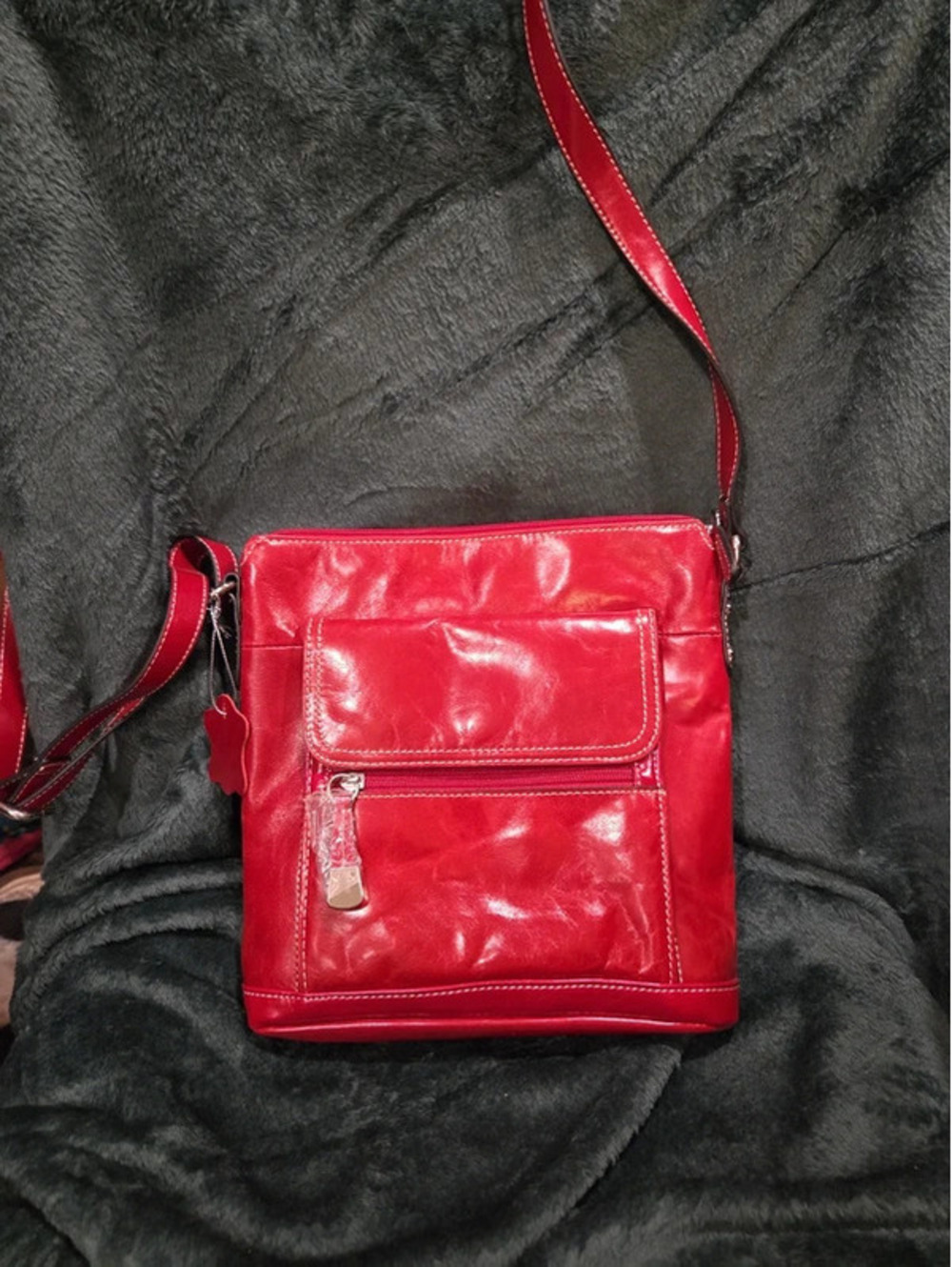 Cherry red leather crossbody